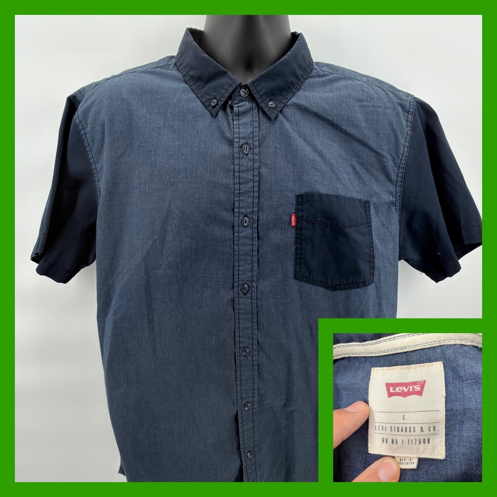 Levi's Men's Size L Colorblock Short Sleeve Button Down‎ Shirt Blue Gray Red Tab